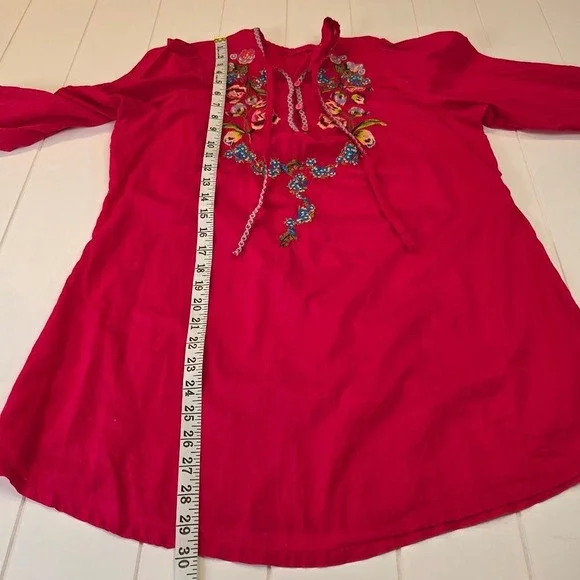 Johnny Was Women's Size M Tunic Fuchsia Pink Floral Embroidered Boho Cotton Top - Picture 9 of 9